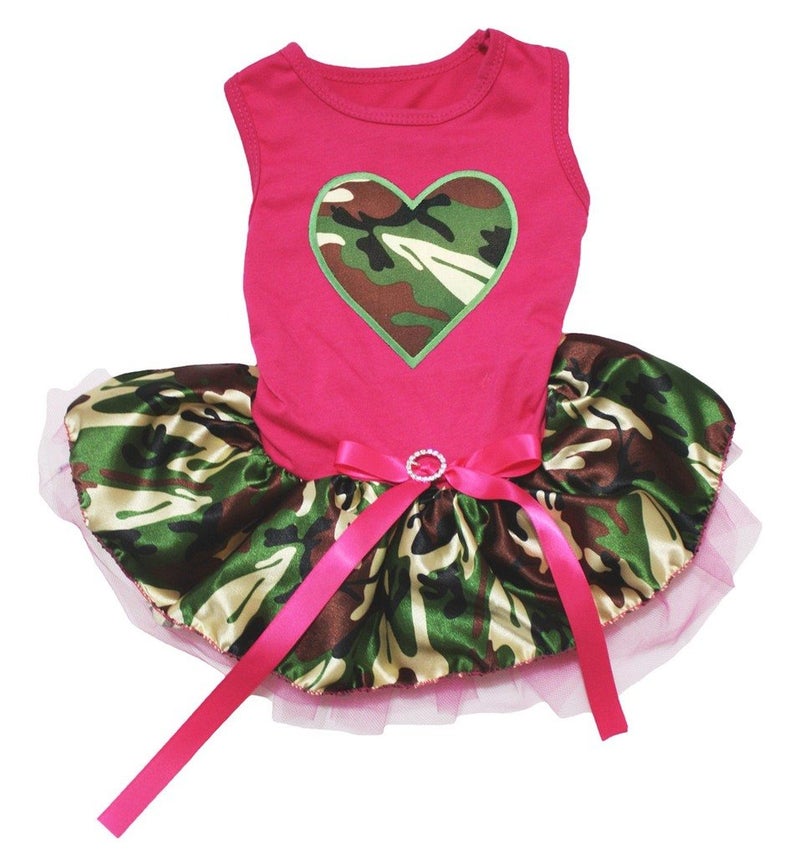 Petitebella Camouflage Heart Puppy Dog Dress (Hot Pink/Camouflage, Medium)